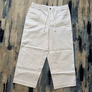 Women's Herringbone Chino High Rise Relaxed Straight Drawstring Ankle Pants